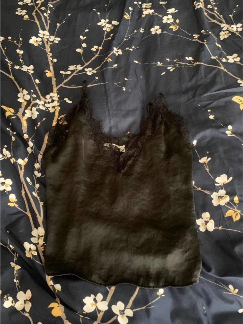 Lace-Trim Black Camisole Top